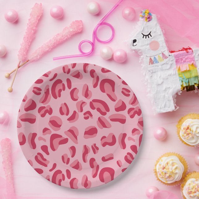 Pink Leopard Pattern Paper Plate (Party)