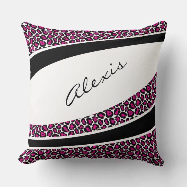 Pink Leopard Personalised Name Throw Pillow (Front)