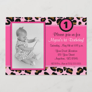 Pink Leopard Photo Birthday Invitation