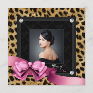 Pink Leopard Photo Graduation Announcements