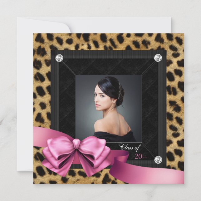 Pink Leopard Photo Graduation Announcements (Front)
