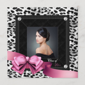 Pink Leopard Photo Graduation Announcements