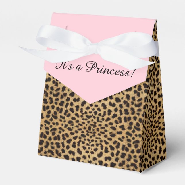 Pink Leopard Princess Baby Shower Favour Box (Front Side)