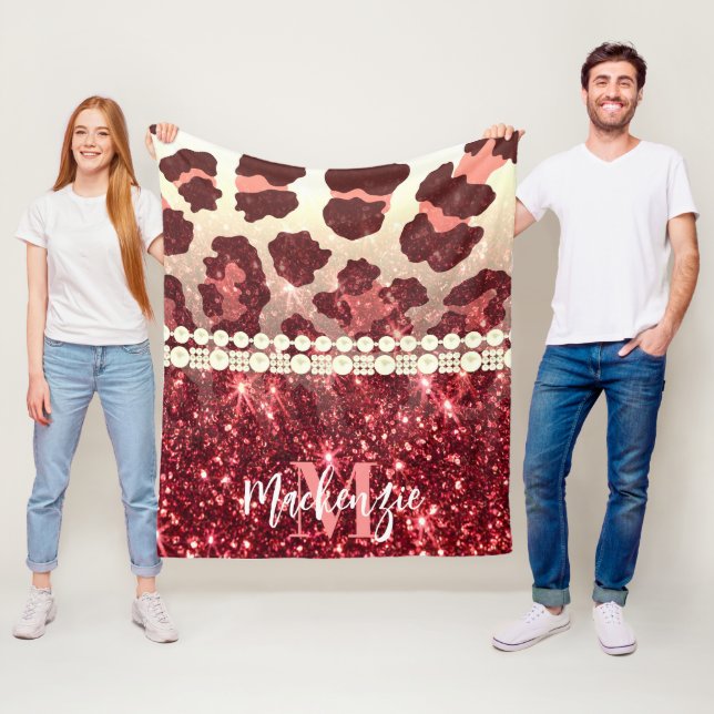 Pink Leopard Print and Glitter Fleece Blanket (In Situ)