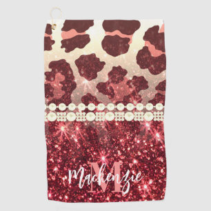Pink Leopard Print and Glitter Golf Towel