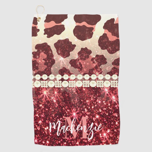 Pink Leopard Print and Glitter Golf Towel (Front)