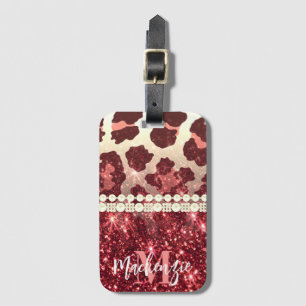 Pink Leopard Print and Glitter Luggage Tag