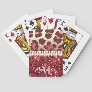 Pink Leopard Print and Glitter Playing Cards