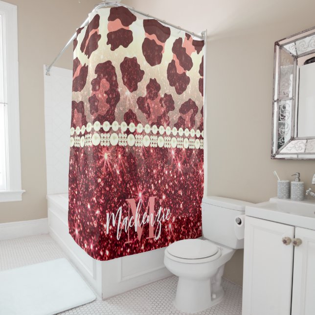 Pink Leopard Print and Glitter Shower Curtain (In Situ)