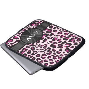 Pink leopard print and monogram laptop sleeve