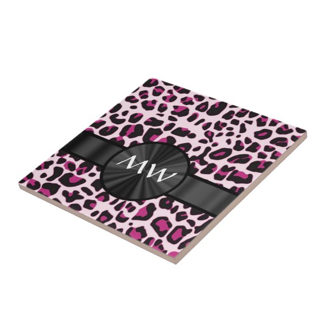 Pink leopard print and monogram tile (Side)