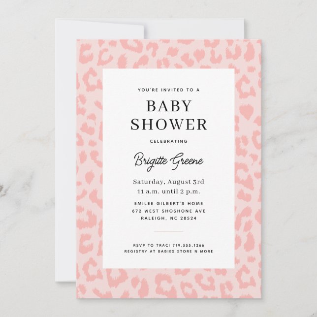 Pink Leopard Print Baby Shower Invitation (Front)