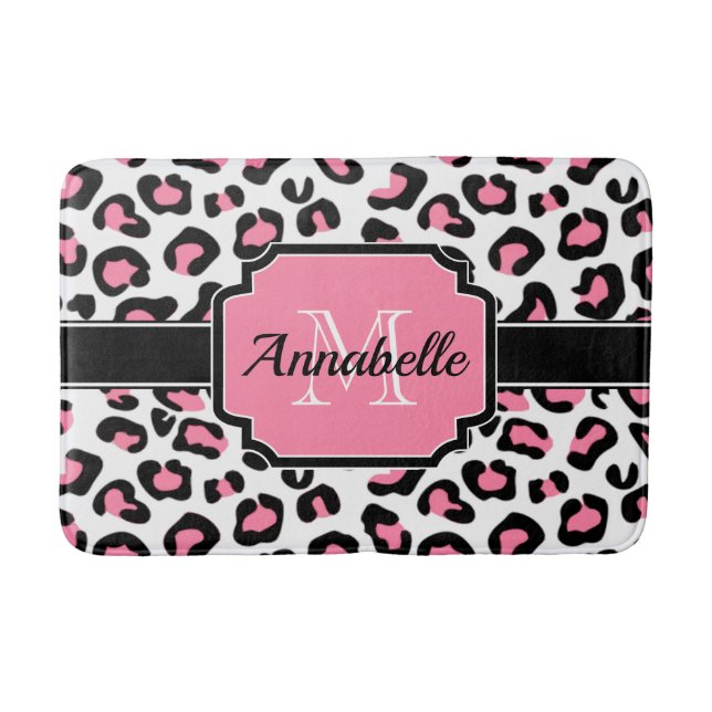 Pink Leopard Print Bath Mat (Front)