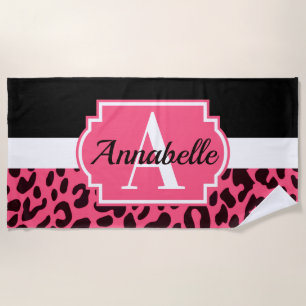 Pink Leopard Print Beach Towel