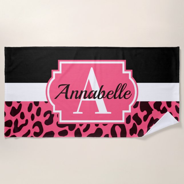 Pink Leopard Print Beach Towel (Front)