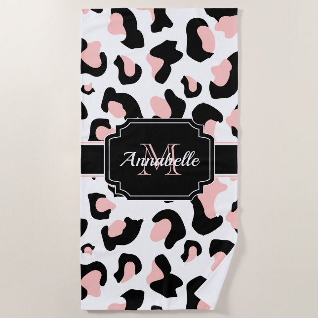 Pink Leopard Print Beach Towel (Front)