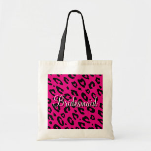 Pink leopard print bridesmaid wedding tote bag