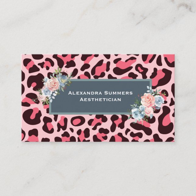 Pink Leopard Print Business Cards (Front)