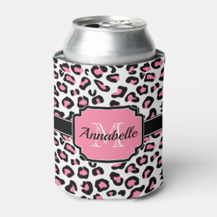 Pink Leopard Print Can Cooler