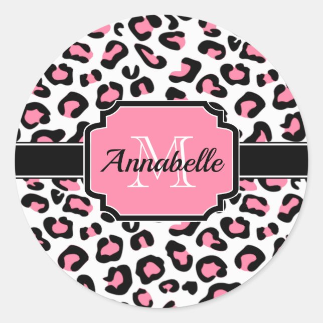 Pink Leopard Print Classic Round Sticker (Front)