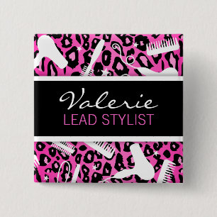 Pink Leopard Print (Custom) Hair Salon Name Badge