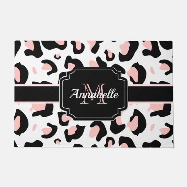 Pink Leopard Print Doormat (Front)
