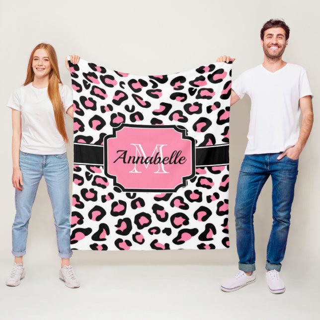 Pink Leopard Print Fleece Blanket (In Situ)