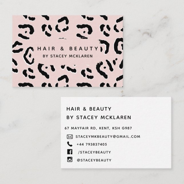 Pink Leopard Print Fun Animal Business Card (Front/Back)