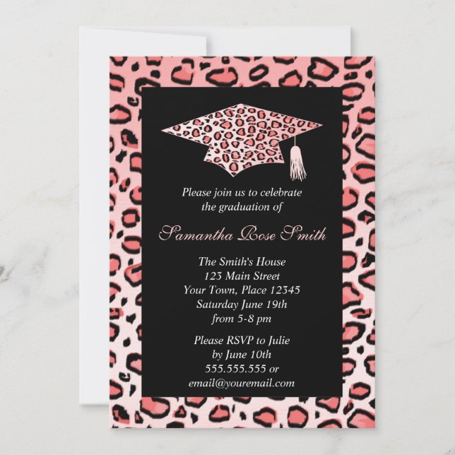 Pink Leopard Print Graduation Party Invitation (Front)