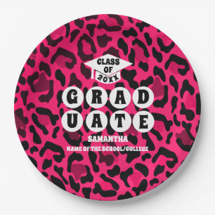 Pink Leopard Print Graduation Party Paper Plate