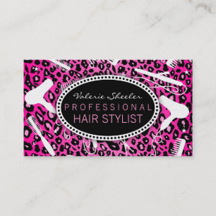 Pink Leopard Print Hair Salon Tools (Custom) Business Card