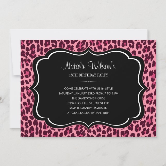 Pink Leopard Print Invitations (Front)