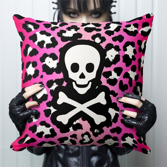 Pink Leopard Print Jolly Roger Pirate Cushion (Creator Uploaded)