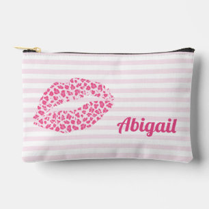 Pink Leopard Print Kiss - Personalised Accessory Pouch