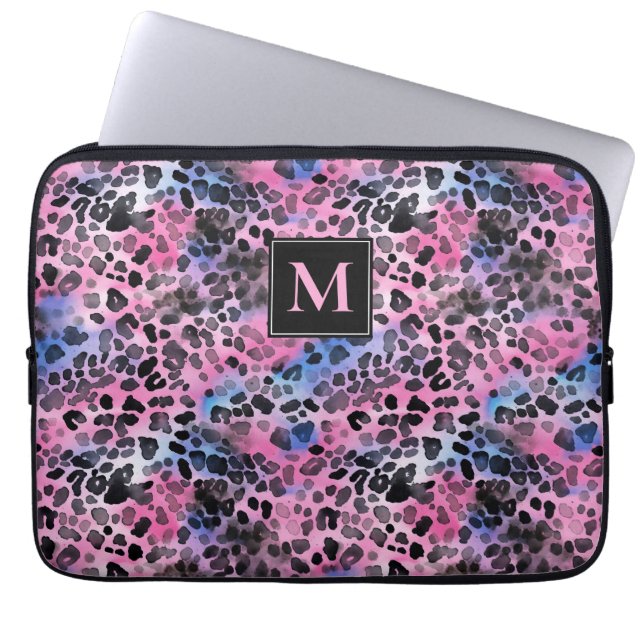 Pink Leopard Print  Laptop Sleeve (Front)