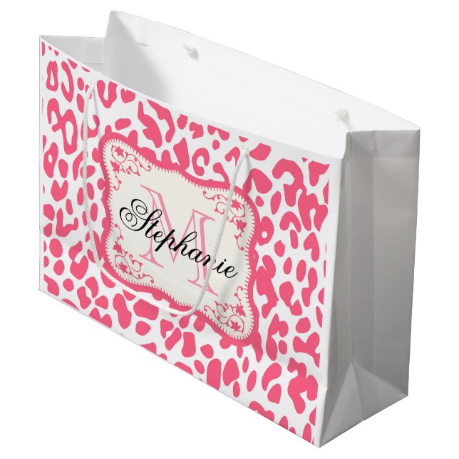 Pink Leopard Print Large Gift Bag (Front Angled)