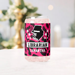 Pink Leopard Print Librarian Name  Can Glass