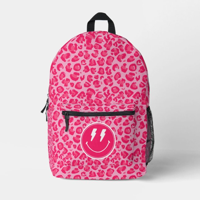 Pink Leopard Print Lightning Bolt Backpack (Front)