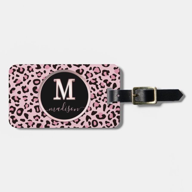 Pink Leopard Print Luggage Tag (Front Horizontal)