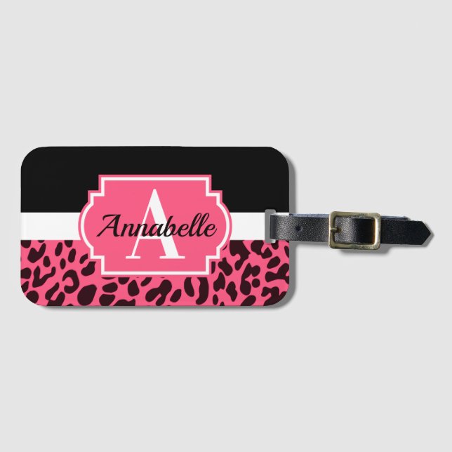 Pink Leopard Print Luggage Tag (Front Horizontal)