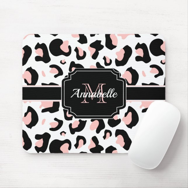 Pink Leopard Print Mouse Pad (With Mouse)