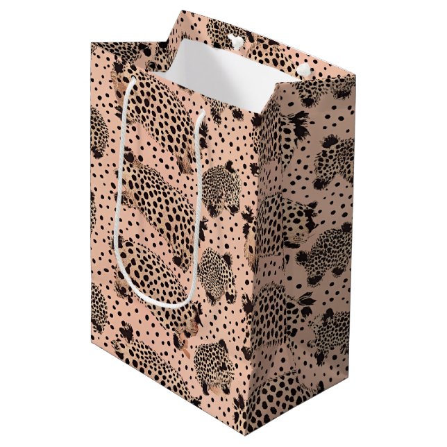 Pink Leopard Print Pattern – Chic Animal Medium Gift Bag (Front Angled)