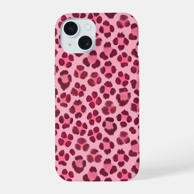 Pink Leopard Print Pattern iPhone 15 Case (Back)