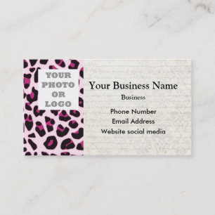 Pink leopard print pattern photo template business card