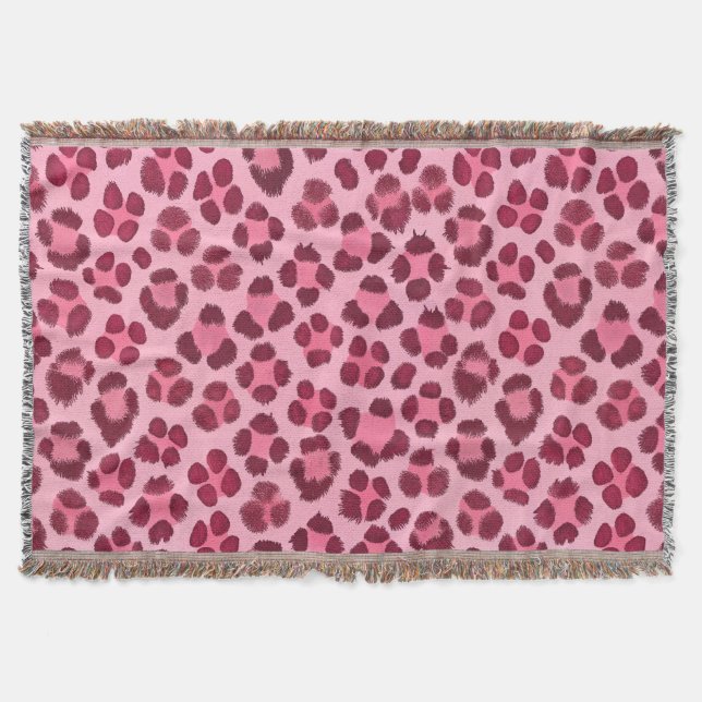 Pink Leopard Print Pattern Throw Blanket (Front)