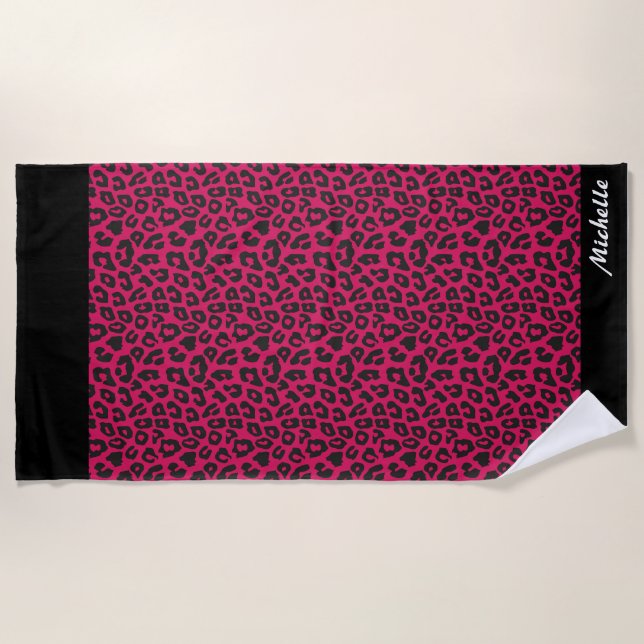 pink Leopard Print Personalised  Beach Towel (Front)