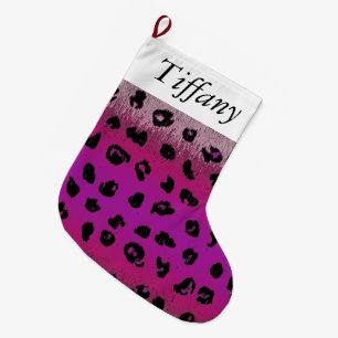 Pink Leopard Print Personalised Christmas Stocking
