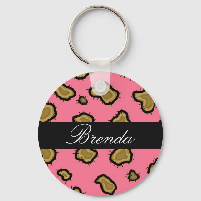 Pink Leopard Print Personalised Key Chain (Front)