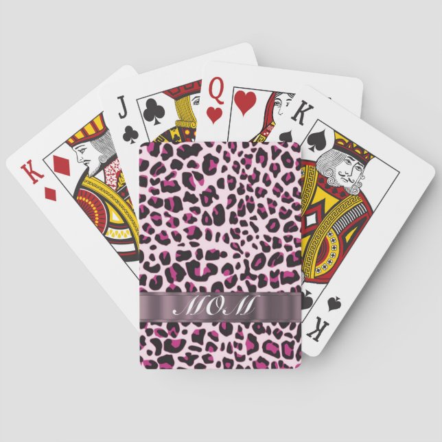 Pink leopard print personalised mothers playing cards (Back)