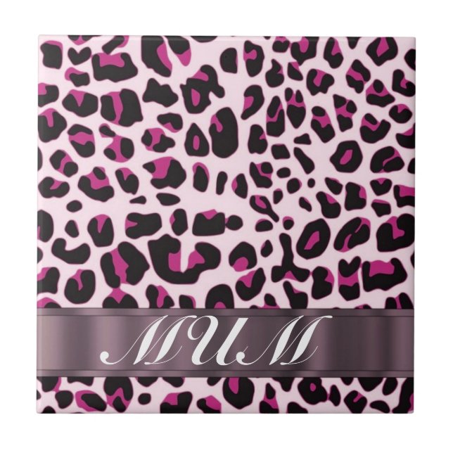 Pink leopard print personalised mothers tile (Front)